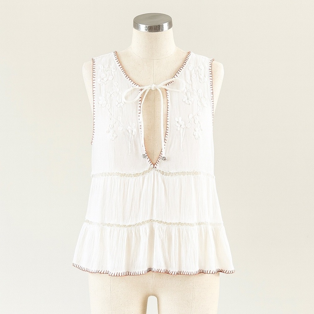 Some Days Lovin Womens White Embroidered Sleeveless Tie Neck Top Size‎ Small